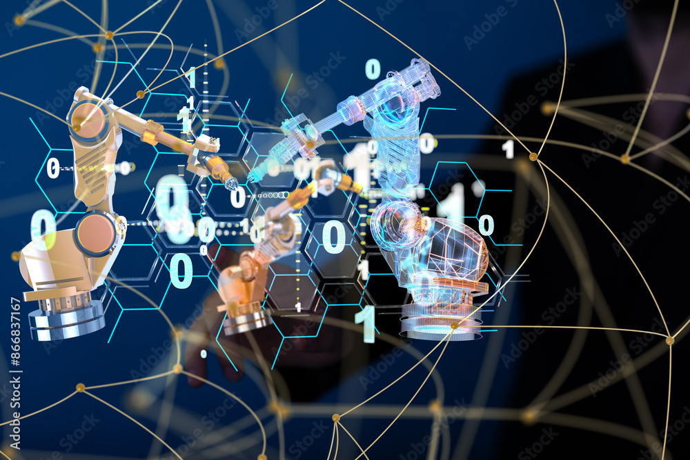 Aufkleber neural network 3d illustration. big data and cybersecurity