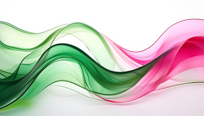 Fototapeta premium Abstract Green And Pink Waves On White Background