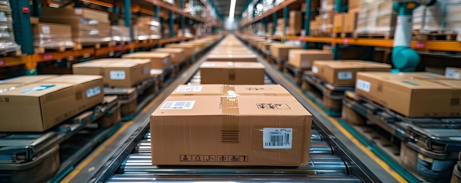 Logistic sorting parcels in a warehouse, automation, streamlining the sorting process , high resolution DSLR