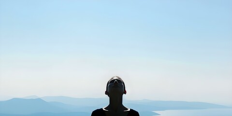 Finding Inner Peace Human Head Silhouette Against Serene Landscape. Concept Nature Meditation, Mindfulness Practice, Inner Harmony, Serene Scenery, Tranquil Mind