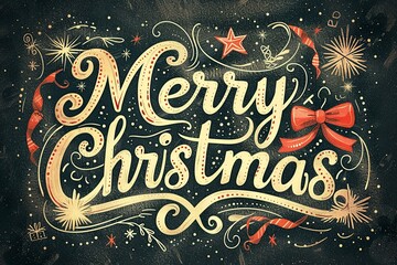 Illustrate a festive Christmas card layout with the phrase "Merry Christmas" prominently displayed on the front
