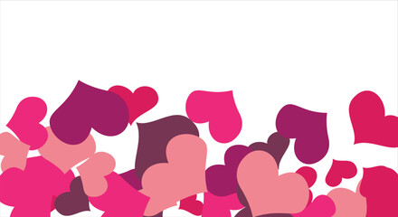 Bright hearts confetti corner frame on white background. Valentine's Day. Banner template. Space for text. illustration.