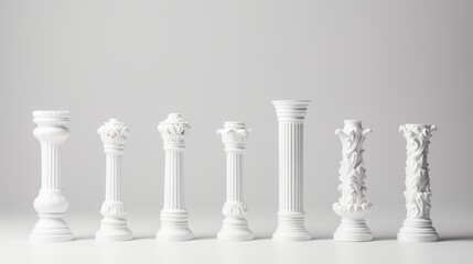 Antique columns and statues as backdrop for product showcase on white background