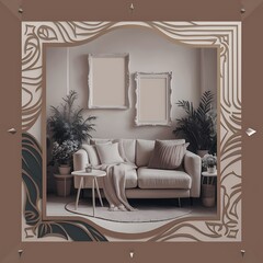 mockup poster frame in modern interior background, couch, house,3D illustration, home, Room, interior, sofa, bedchamber, 3D render, living room furniture home, design, couch, house,3D illustration, ho