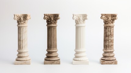 Obraz premium Antique columns and statues set against white background for product presentation