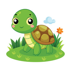 Cartoon baby turtle in the field vector