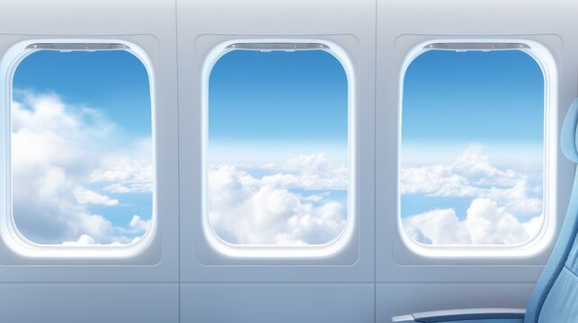 Airplane window vector template with interior and exterior views, featuring glass pane