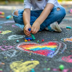 Fototapeta premium Child Crafts a Colorful Heart on the Street