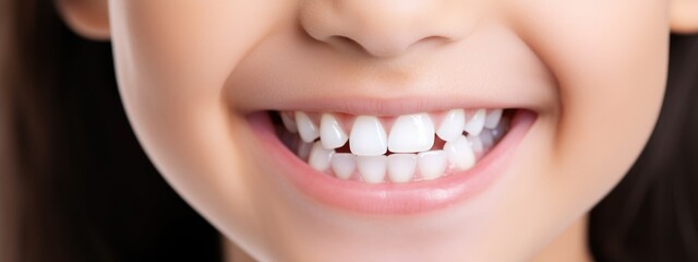 Obraz premium baby smile close. white teeth of a child isolated on a white background