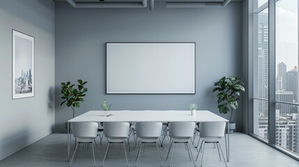 A white Mockup on the wall in the Office for negotiations. Image for advertising