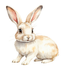 Obraz premium Watercolor illustration of a cute white rabbit isolated on a transparent background. Watercolor Polar rabbit or arctic hare clipart on white backdrop for design: books, stickers, decoration, prints.
