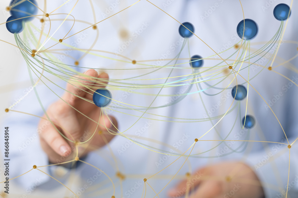 Poster Digital technology background. Network connection dots and lines.