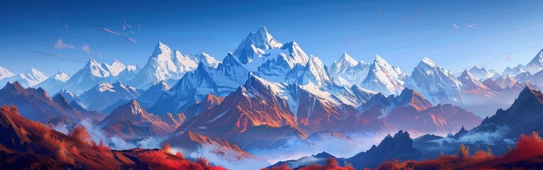 Anime-Style Snowcapped Mountains