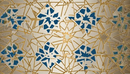 Elegant Islamic Geometric Pattern with Blue and Gold Accents on White Background