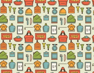 Seamless Pattern of Modern Food Safety Equipment Icons