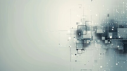 Abstract Digital Glitch Art with Geometric Shapes and White Background