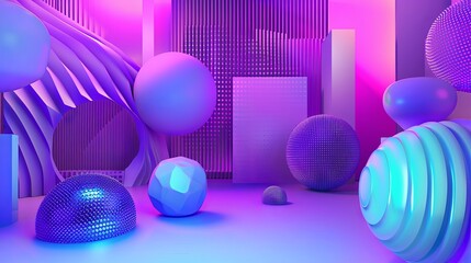 Abstract Neon Geometric Shapes Background 3D Render