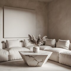 mockup poster frame in modern interior background, Room, interior, sofa, bedchamber, 3D render, living room furniture, home, Scandinavian style, furniture, home, design, couch, house3D illustration 