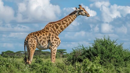 Giraffe in a Savanna Landscape