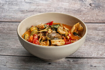 Thai red spicy curry with chicken