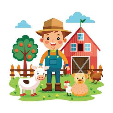 farmer with animals in farm setting clip art preview