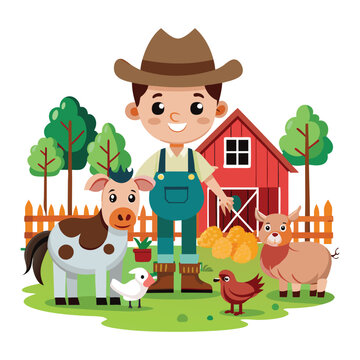 farmer with animals cartoon style clip art preview