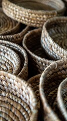 Handwoven wicker baskets in close-up view, rustic craftsmanship concept