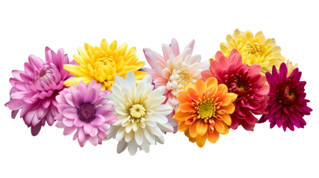 Colorful Chrysanthemum Flowers Bouquet Isolated on White Background, Png File