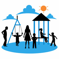 family enjoying good time silhouette vector art illustration