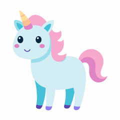 A blue unicorn with pink mane and tail on white background