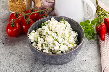 Curd cheese with green herbs