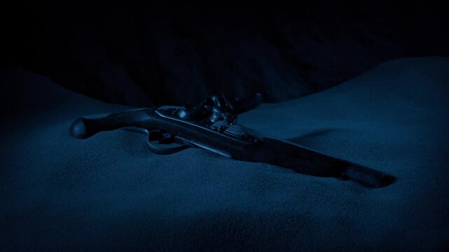 Flintlock Pistol In Dark Cave