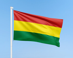 Bolivia flag on stick on sky background. Realistic flag illustration
