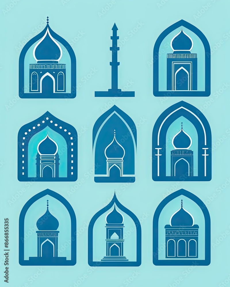 Wall mural mosque blue color icon. masjid blue icon