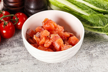 Salted salmon cubes for cooking