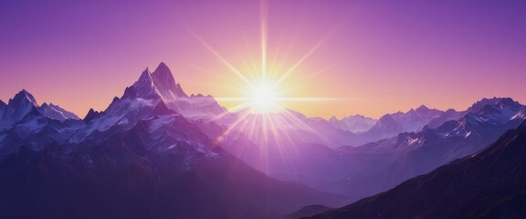 Fototapeta premium purple star lens flare Majestic mountains bathed in the glow