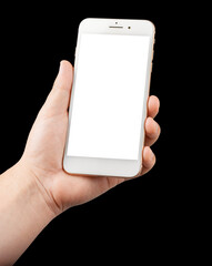 Cell phone in hand on black background