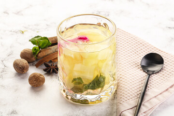 Sweet pineapple jelly with mint