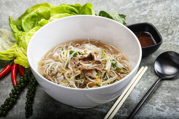 Vietnamese traditional soup Pho Bo with beef