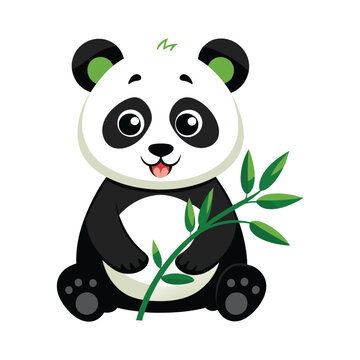cute panda holding bamboo, white background clip art preview