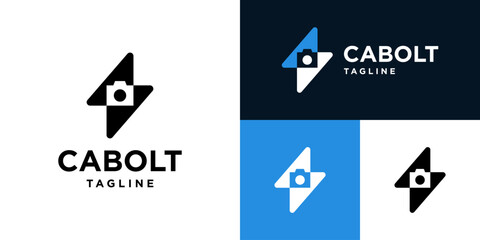 Vector design template of camera logo combined with lightning.
Photography, lightning, light, speed, shot.
Icon symbol EPS 10.