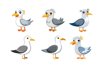 Cartoon funny seagull vector set
