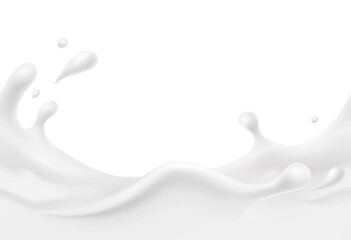 Milk splash seamless pattern. 3d realistic yogurt wave border isolated on white background. Vector milky package design