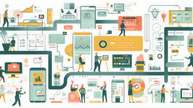 Detailed infographic illustrating a startups productmarket fit journey with segments for user personas market research and product iterations showcasing business adaptability and customer focus