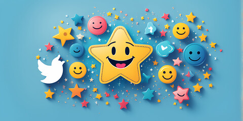 Fototapeta premium Users rate satisfaction by smiling faces, on online applications. satisfaction feedback review, good quality. Customer satisfaction service concept design 