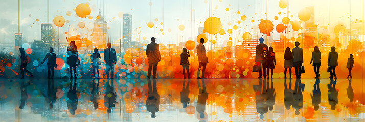 Business professionals analyzing competitive landscapes develop market strategies innovation using visual data infographic storytelling featuring young smiling businessmen businesswomen China America