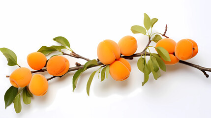 branch of apricot with leaves on white background
