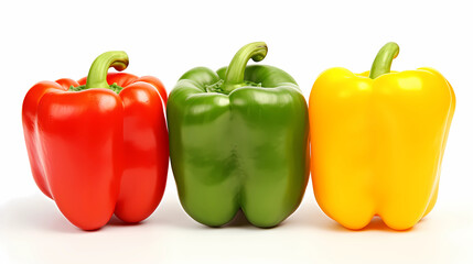 red yellow and green peppers on white background