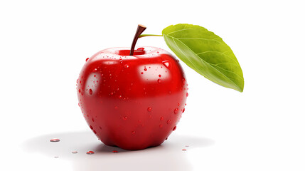 red apple with water drops on a white background
