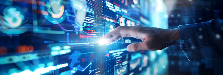 Business forum on technology innovation and competitive advantage in the global market featuring data visualization and visual communication